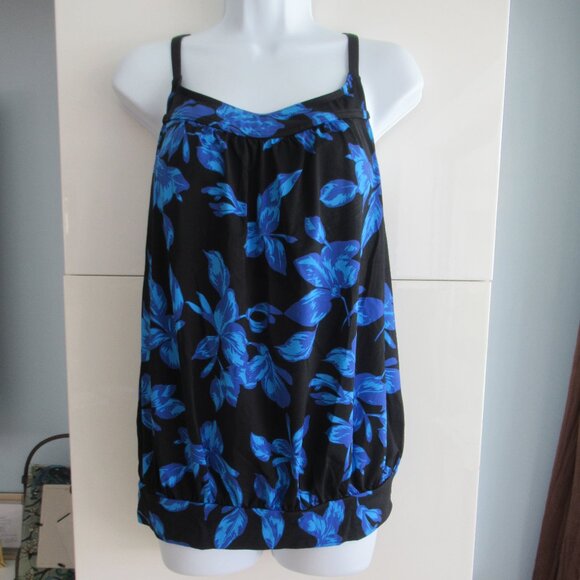 Land's End Halter Tankini Swim Top Floral Print Women's 10 or M Blue & Black - Picture 1 of 9